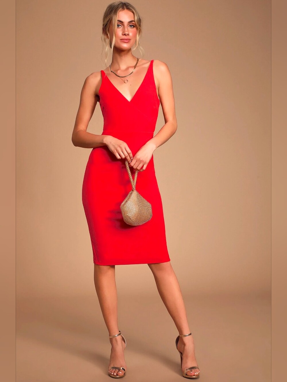Lulu's sz S Red V-Neck Sleeveless Midi Dress